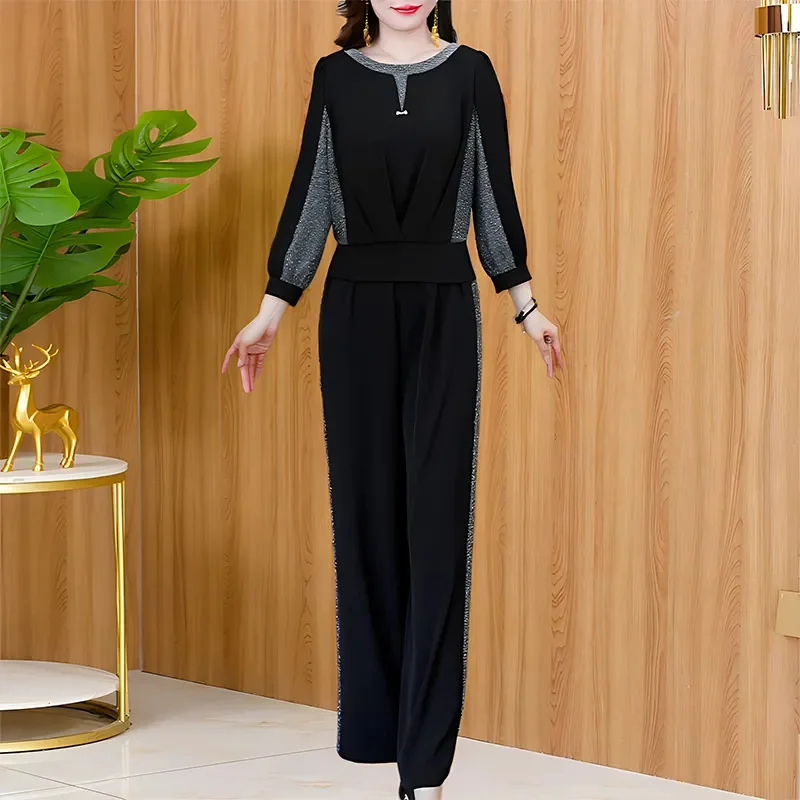 

Temperament Women Sets 2025 Spring Silk Fashion Trouser Set Loose Size Versatile Slim and Fashionable Two Piece Set for Female