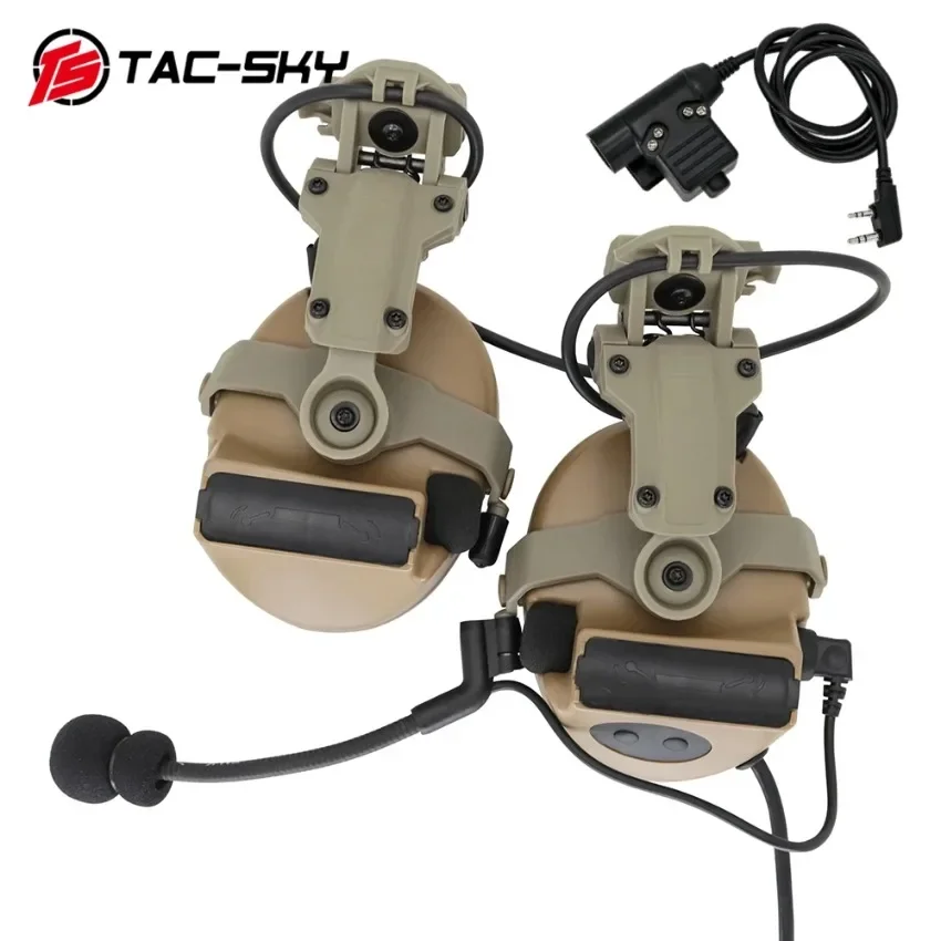 TAC-SKY Comtac II Tactical Headset Hearing Protection Helmet ARC Rail Bracket Version Shooting Electronic Earmuffs and U94 PTT