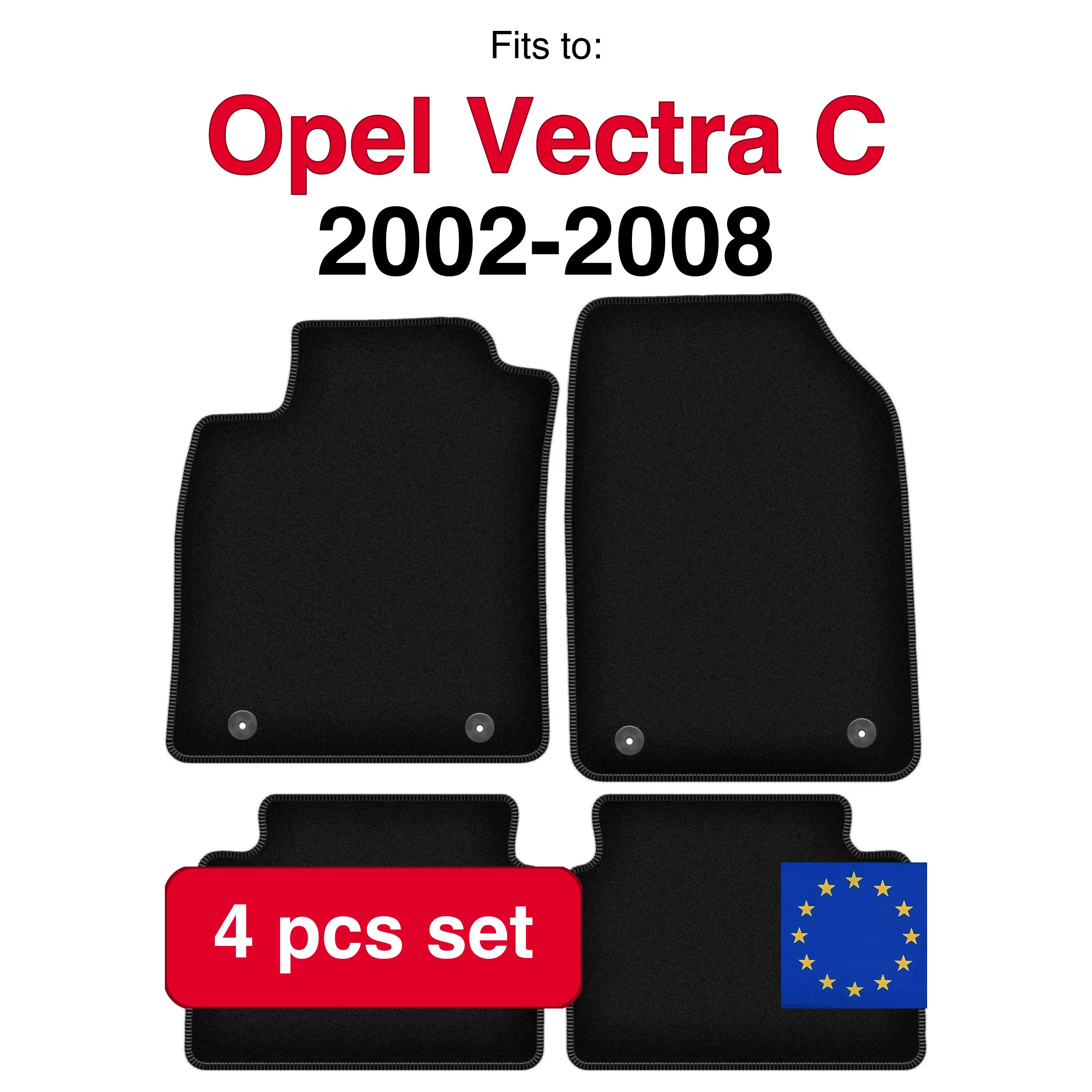 Image of Veloursteppich-Set für Opel Vectra C Liftback Hatchback Saloon (2002–2008) – Schwarz (4 Stück), passend für Auto-Fußmatten-Set
