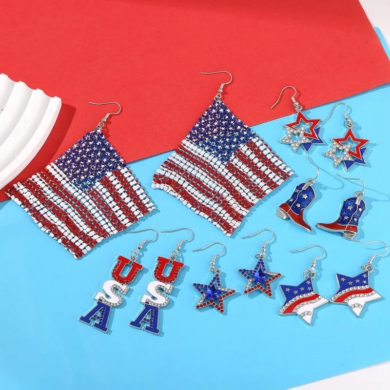 4 de Julho Brincos para Mulheres, Brincos Dangle Drop, Jóias de Férias, Bandeira Americana, Vermelho, Branco, Azul, Presentes para Meninas