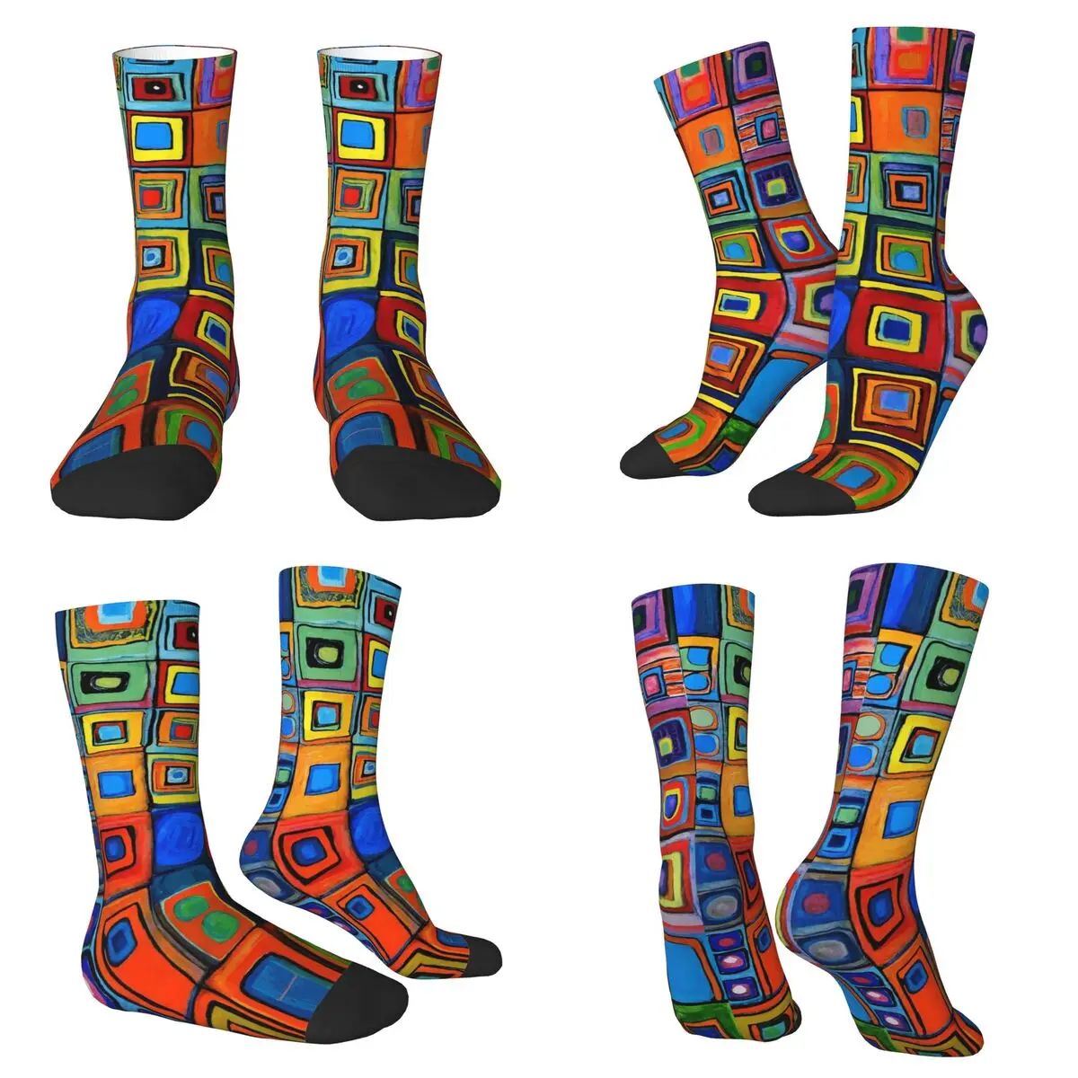 

Retro Abstract Geometric Splicing Socks Sweat Absorbing Stockings All Season Long Socks Accessories for Unisex Christmas Gifts