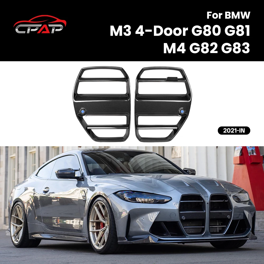 

Real Dry Carbon Fiber Front Bumper Kidney Hood Grille For BMW G80 G81 M3 G82 G83 M4 2021-IN ST/V Style Front Grills Auto Parts