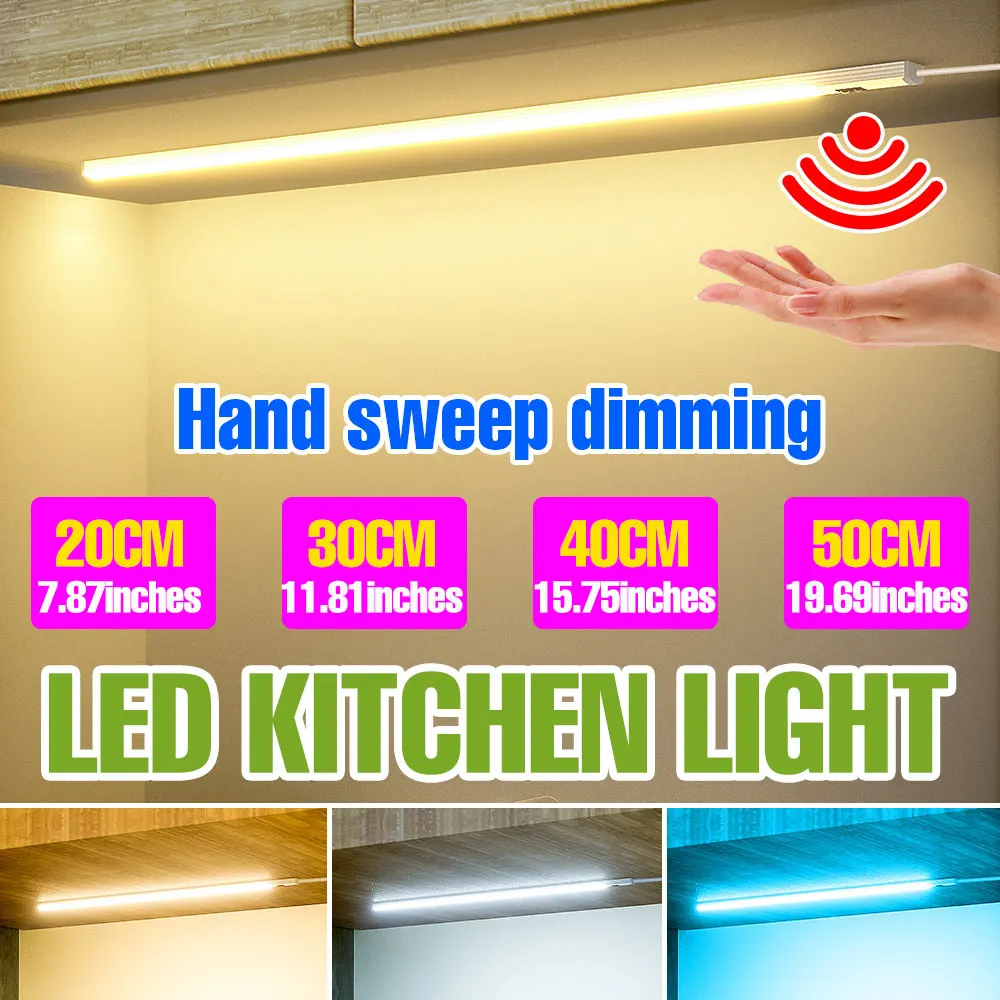 

50 см/19,69 дюйма светодиодный светильник под шкафом, сенсорный переключатель ручной развертки, USB 5 В, кухонная лампа, ночник для спальни, шкафа, 5 Вт, 10 Вт, 15 Вт, 20 Вт