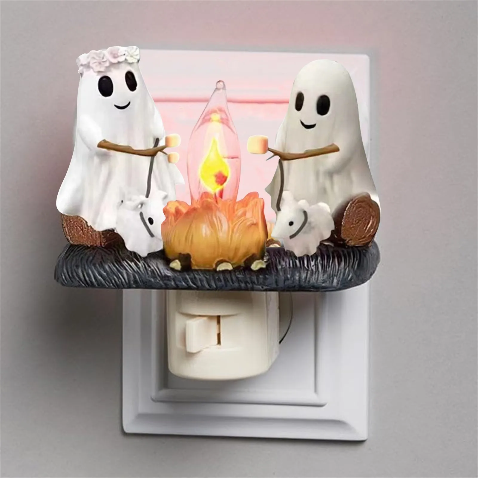 LED Simulado Campfire Night Light, Fantasma Flickering Decorações, Cão, Tabletop Lâmpada Decorativa para Casa, Escritórios, Pátio, Quintal