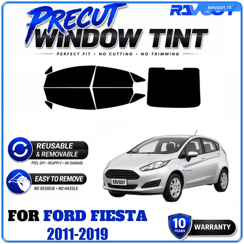 RAVOOY Precut Window Tint, Reusable Removable EPU Film, Custom Fit for Ford Fiesta 2011-2019, UV Heat Protection