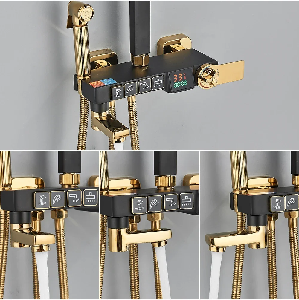 Sistema de ducha de baño Digital frío y caliente, cabezal de ducha de lluvia de 12 pulgadas, grifos de baño de cobre, juego de ducha Digital termostática
