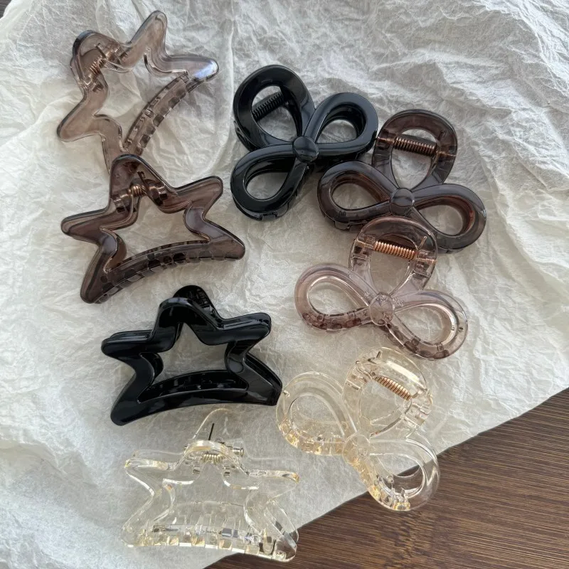 

2PCS/Set Star Bow Medium Hair Claw Clips Women Girls 6CM Thick Transparent Hair Clamps Barrettes Clips Sweet Hair Accessories PC