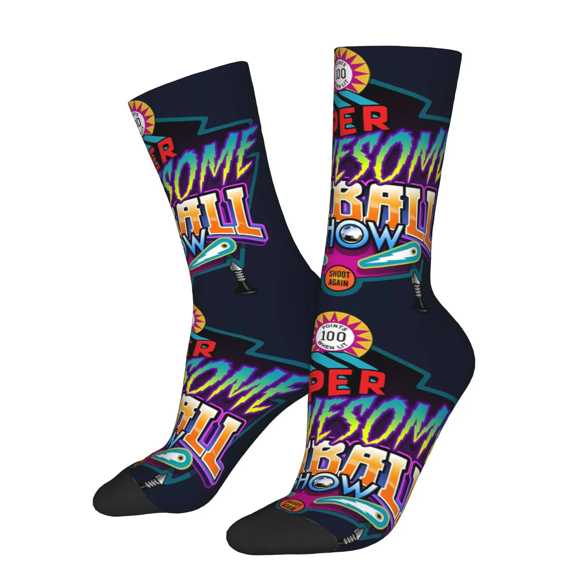 

Funny Crazy Sock for Men The Super Awesome Pinball Show Vintage Quality Pattern Printed Crew Sock Casual Gift