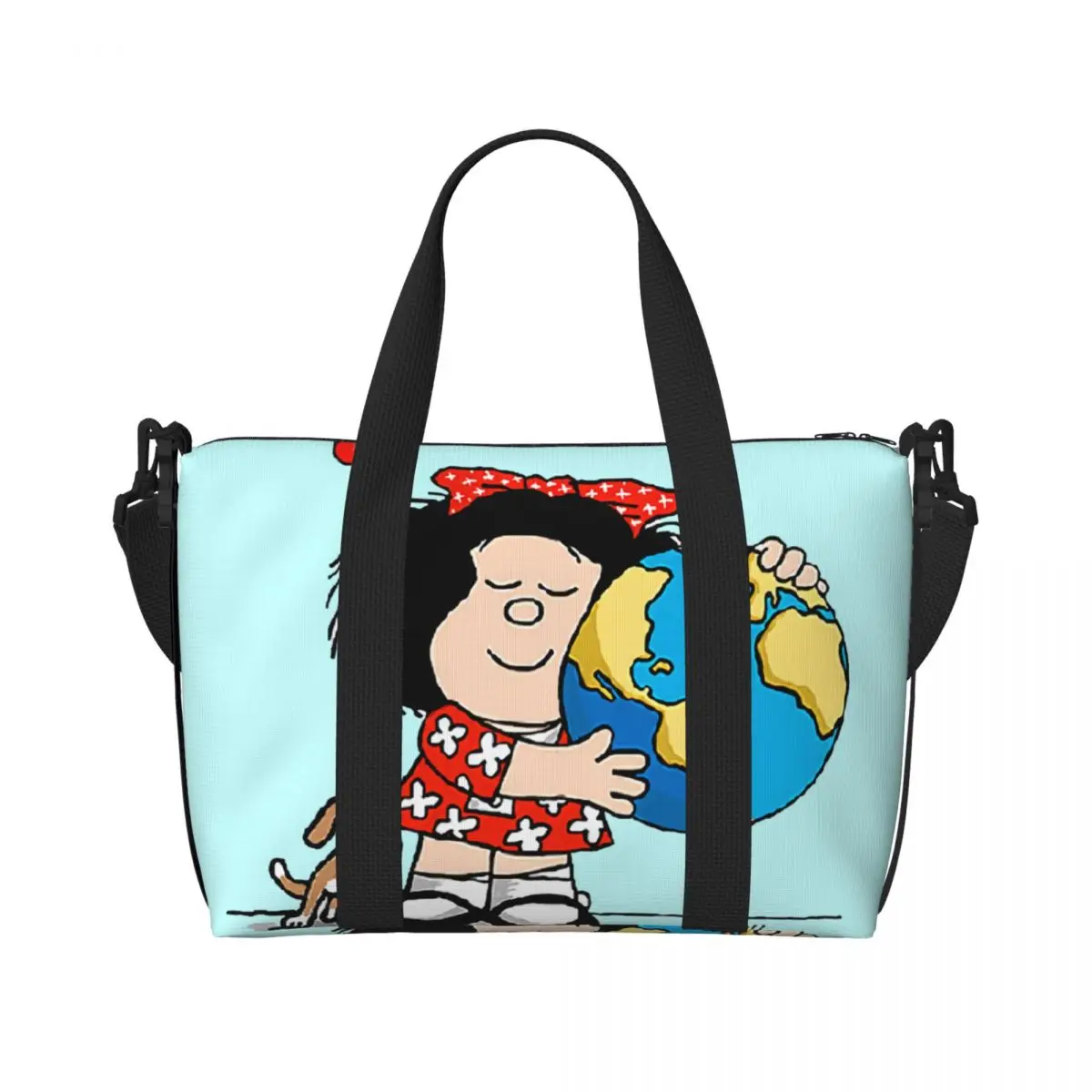 Custom Large Mafalda World And Her Puppy Tote Bag for Women Quino Comic Cartoon Shoulder Shopping Beach Gym Travel Bag