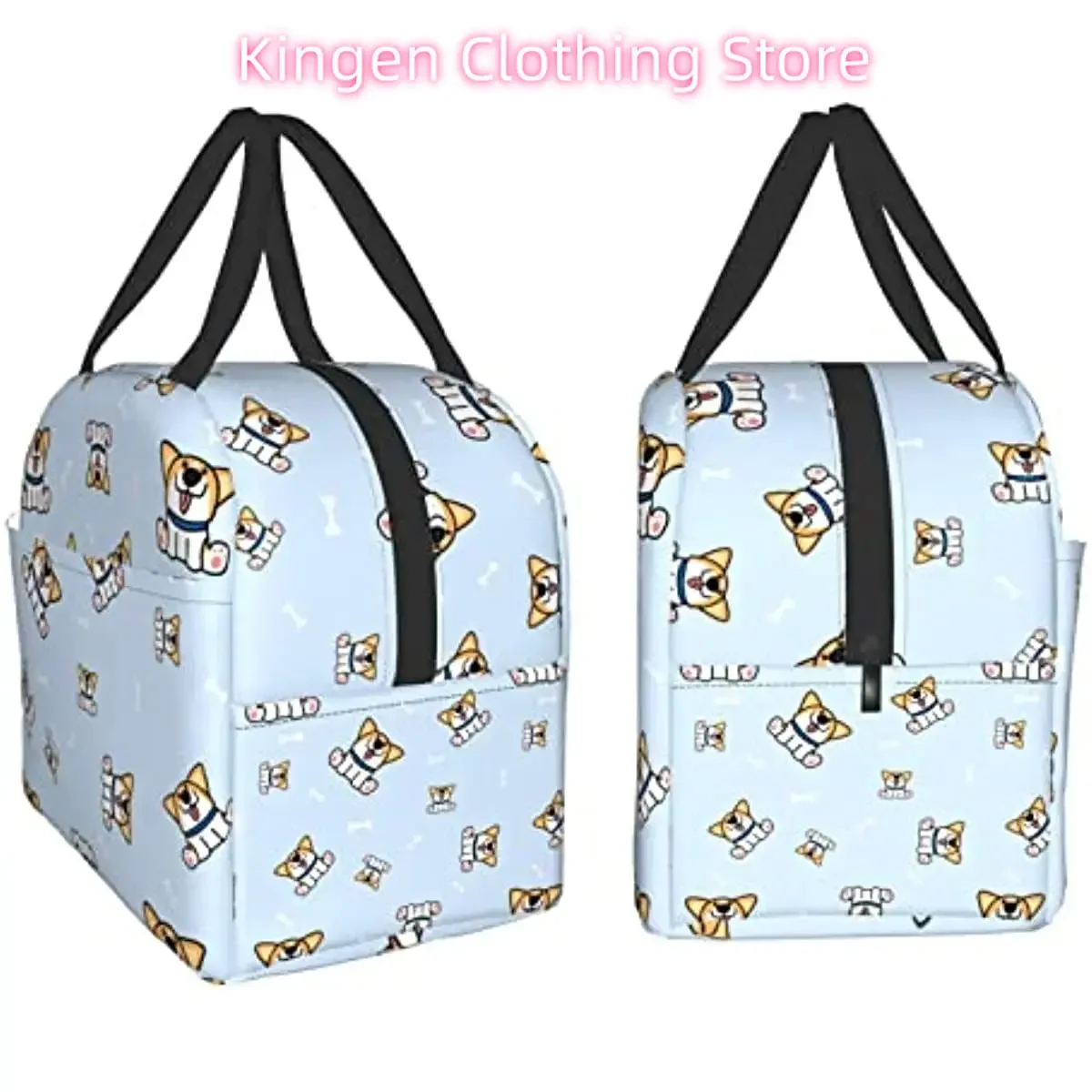 Cute Corgi Dog and Bone Sitting Together Women's Lunch Bag Men's Adult Insulated Lunch Box Reusable Lunch Handbag