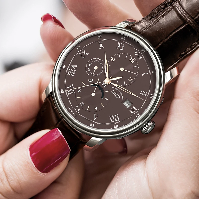 BORMAN Orologio meccanico da uomo d'affari casual Cintura in pelle di lusso multifunzione 40 mm Orologi automatici da uomo