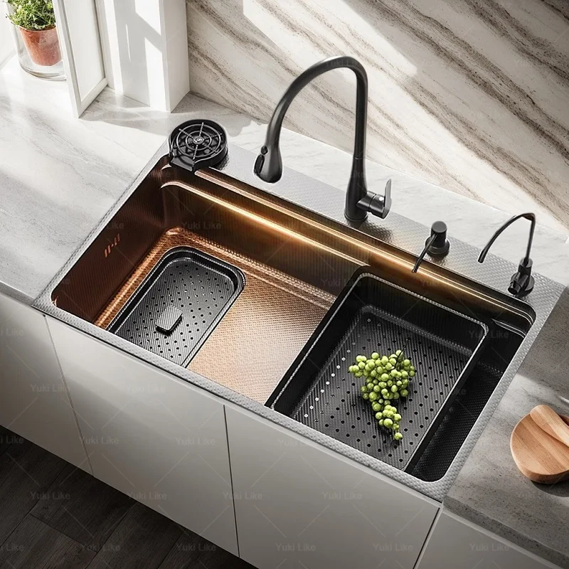 

Gray Stainless Steel Kitchen Sink Wash Cuisine Basin Household Multifunctional Stain and Scratch Resistant Large Single Slot