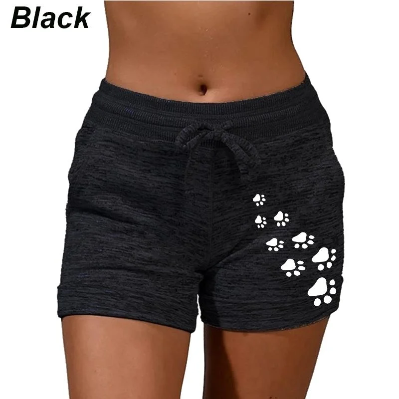 Women's Cat Claw Printed Yoga Shorts with Pockets High Waist Sports Stretch Shorts Elastic Waist Fitness Running Shorts