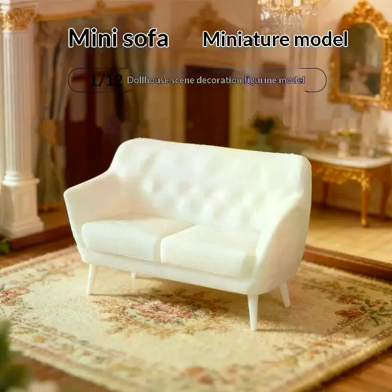 1Pcs 1/12 Dollhouse Mini Living Room Furniture Decoration Mini Double Sofa Model Dolls House Micro Scene Construction Props