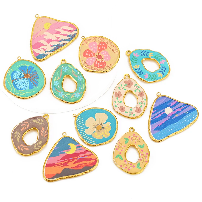 3pcs Stainless Steel Colorful Enamel Sunrise/Sunset Charms Pendants for DIY Bracelets Jewelry Earrings Making Accessories