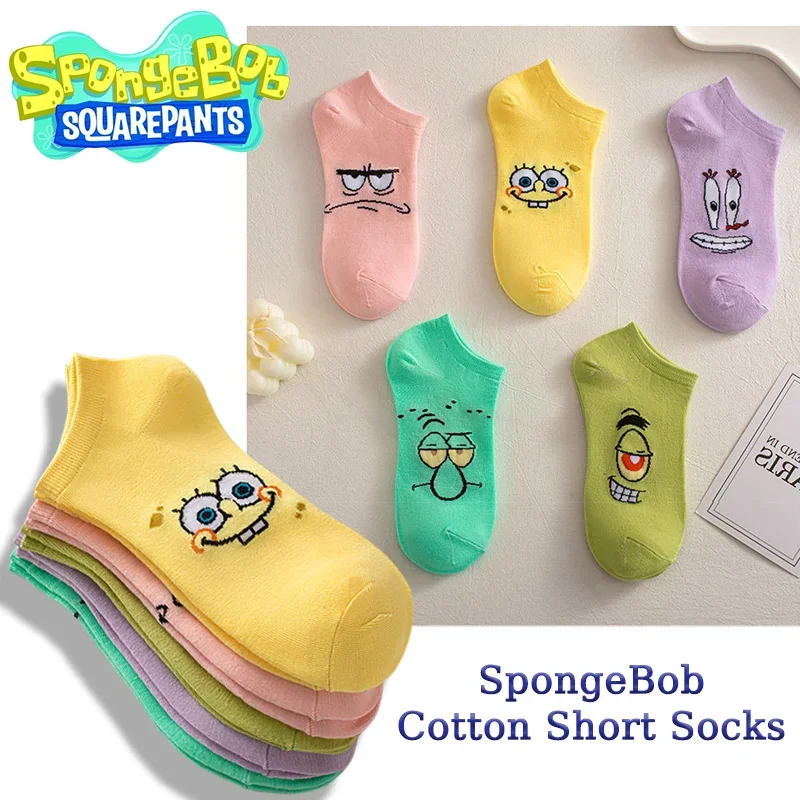 SpongeBob Cotton Short Socks Girls Anime Ankle Socks Women Cartoon Novelty Casual Summer Cute Shallow Mouth Low Students Socks