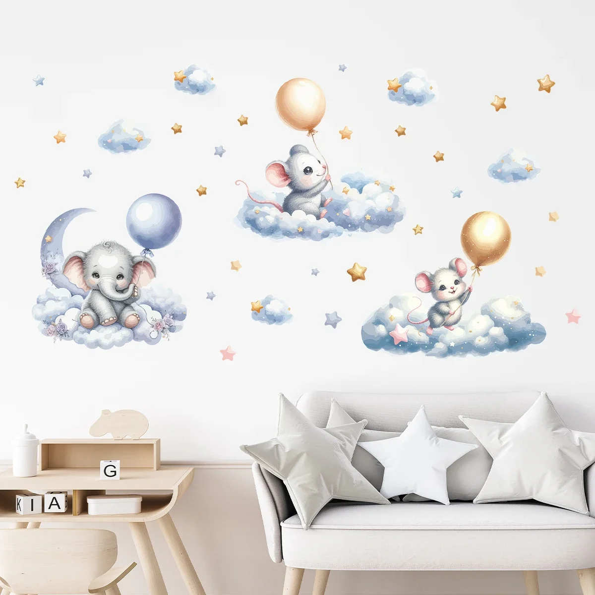 1Pc Cloud Star Balloon Cartoon Mouse Elephant Wall Stickers Kids Room Decor Baby Bedroom Decoration Living Room Wall Decals