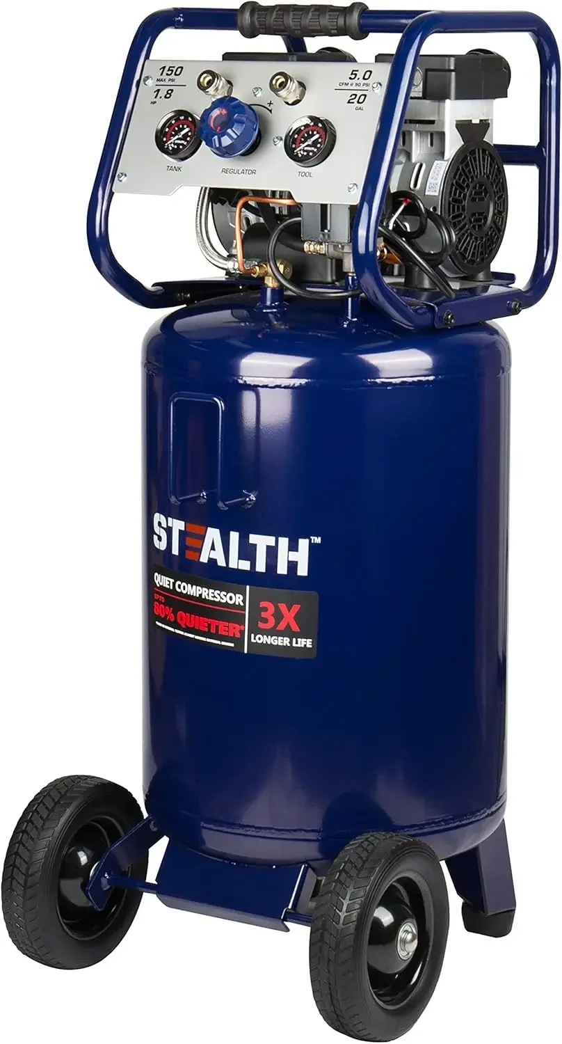 

20 Gallon Ultra Quiet Air Compressor,1.8 HP Oil-Free Peak 150 PSI 68 Decibel, 5.5 CFM @ 40 PSI 5 CFM @ 90 PSISilent Long