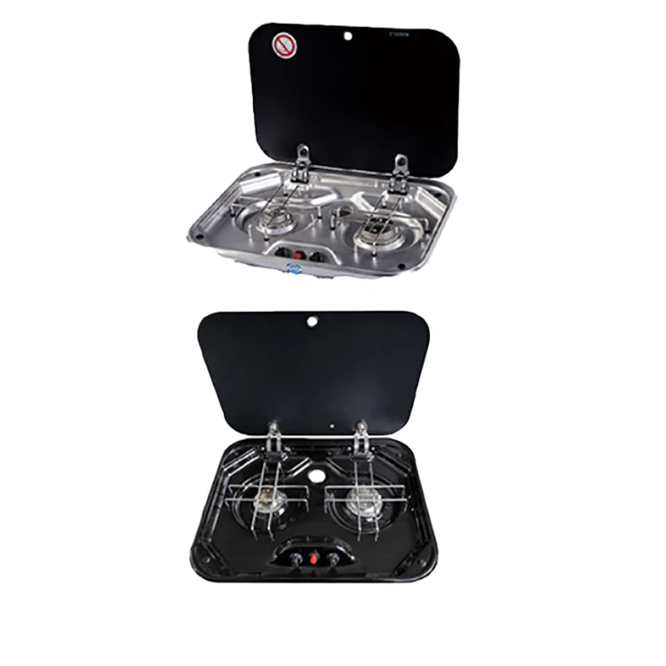

Double burner Gas Stove 304 Stainless Steel RV Gas Stove Tempered Glass Top Cover Motorhome Trailer Gas Stove