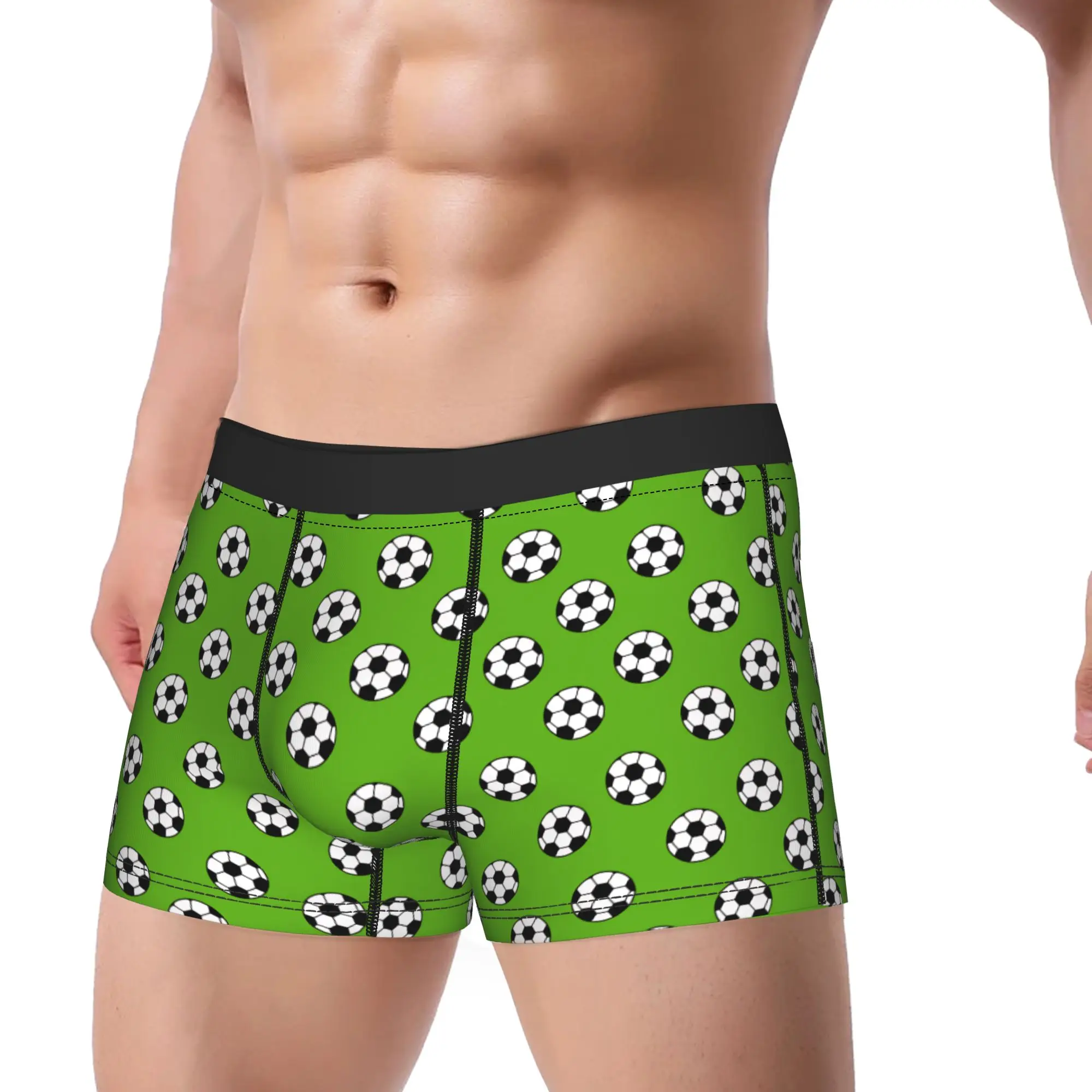 Green Background Soccer Ball Print Underwear  Man Boxer Brief Breathable Boxershorts Trenky Pattern Plus Size Underpants