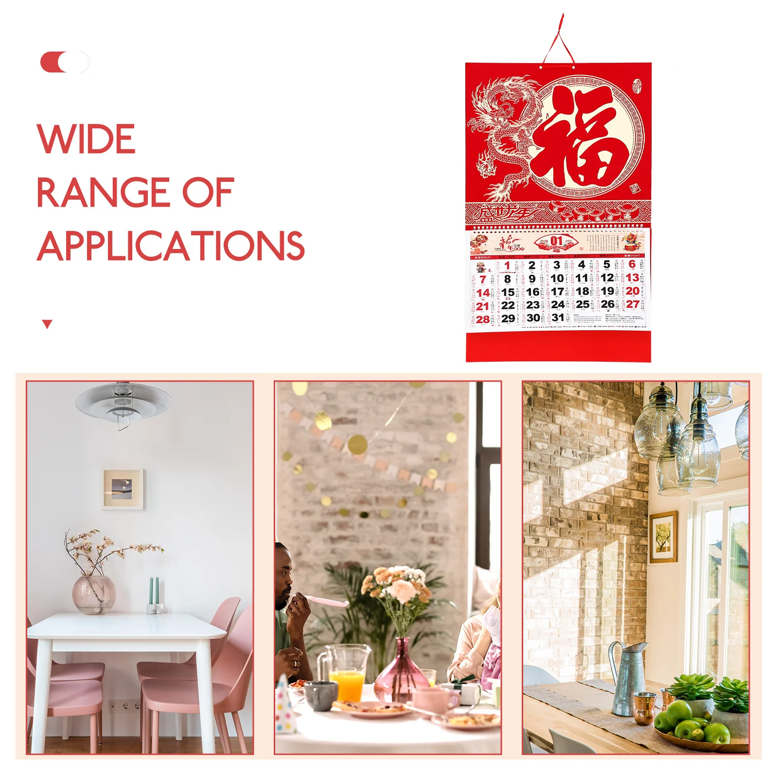 

Китайский календарь на 2024 год Дракона, настенная бумага, лунные даты, яркие цвета, практичный домашний декор, китайский новогодний календарь