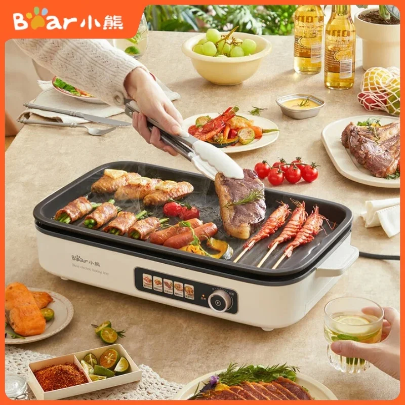 

Electric Grill Pan Household Split-Style BBQ Grill Pan Removable and Washable Knob Temperature Control Non-Stick Skewer Grill