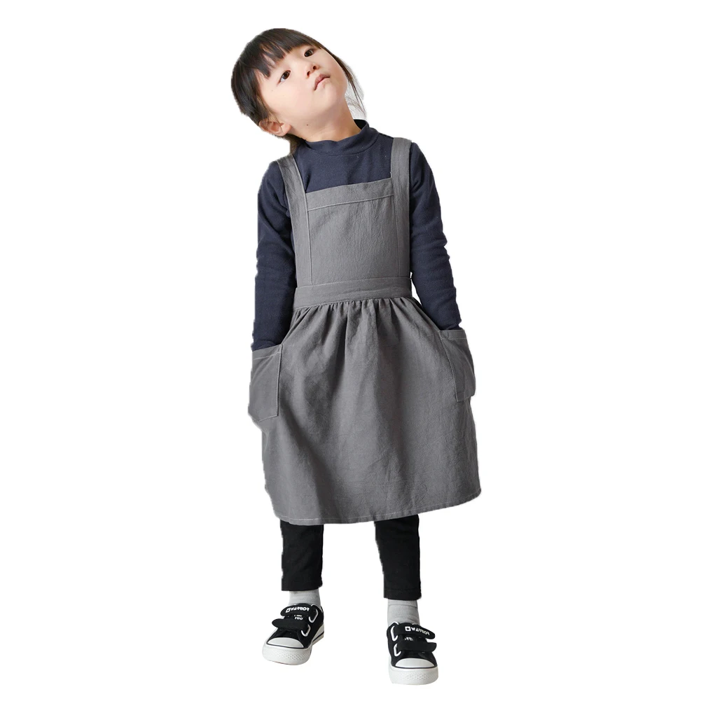 Kids Boys Girls Apron Dress Children Adjustable Bib Apron Kitchen Baking Uniform with Side Pocket