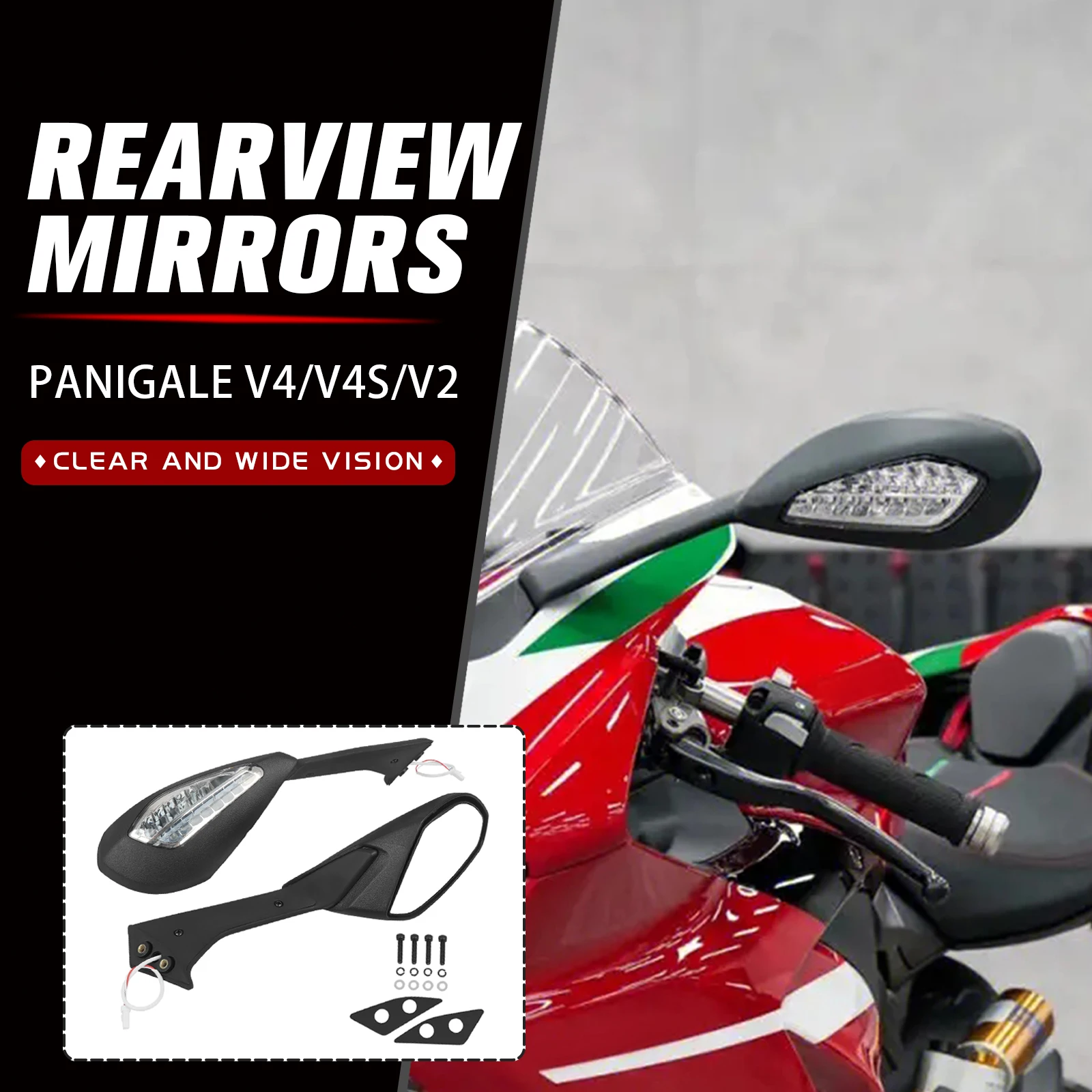 

Боковые зеркала заднего вида для мотоцикла Ducati Panigale V4/V4S 2018-2023 V2 2020-2023 с указателем поворота