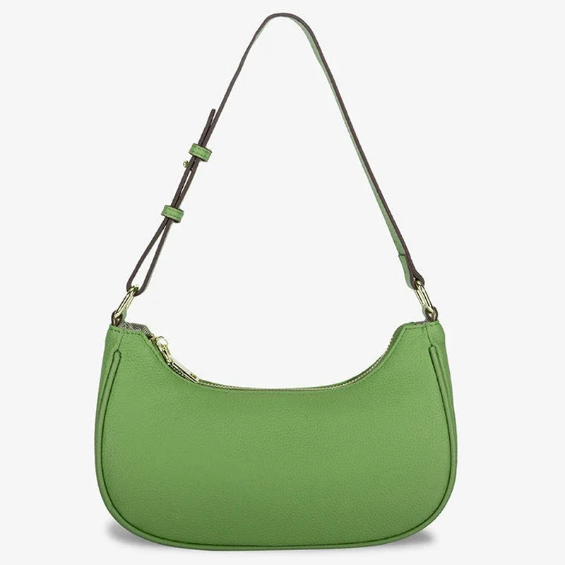 Genuine Leather Saddle Underarm Bag Green Fashion Shoulder Bags for Women Small Hobo Casual Female Bag