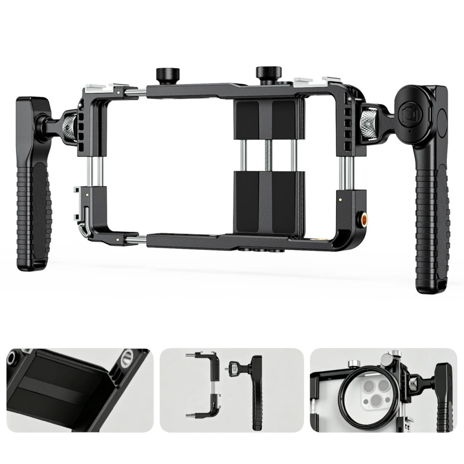 Smartphone Universal Video Phone Cage with Handles 52mm Filter Adapter Rig with Black Mistfor iPhone 17 16 Pro Max Samsung S26