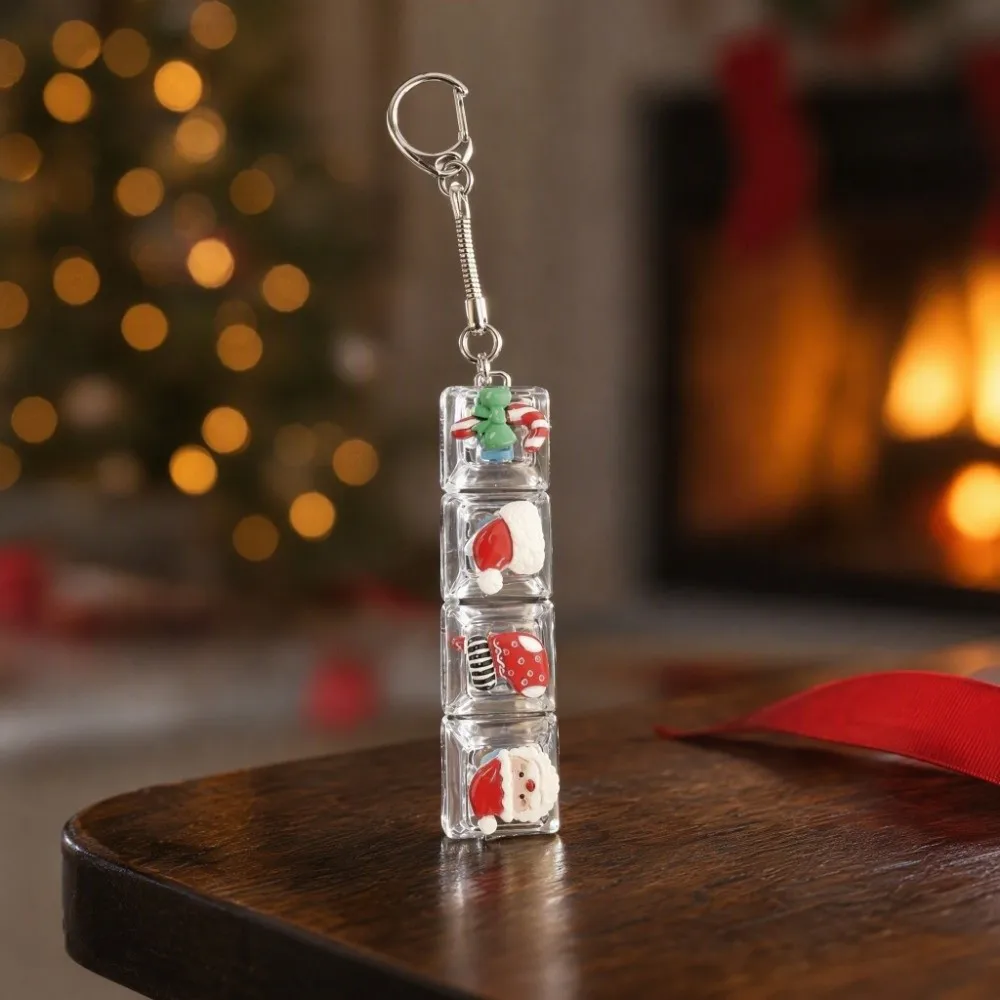 4-Key Decompression Button Transparent Dual-Tone Cute Glow Design Mini Keyboard Pendant Christmas Snowman Snowflake Santa Claus