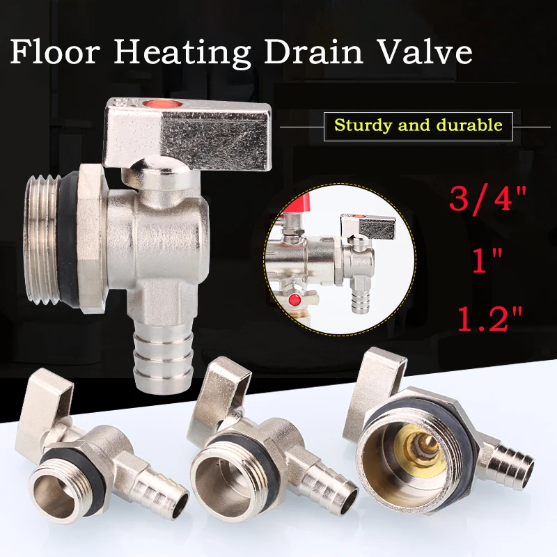 

1pcs Floor Heating Drain Valve Geothermal Water Separator Drainage Copper Valve Nickel Plating Size: 3/4" 1" 1.2"