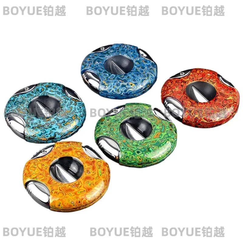 Sharp Durable UFO Round Cigar Cutter Automatic Pull Ring V Cut Moisture Resistant Painted Finish Portable Smoking Accessory