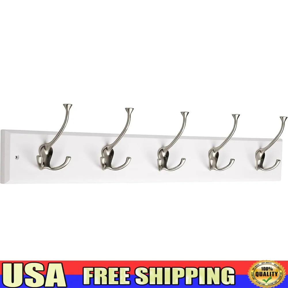 

Настенная вешалка для одежды с 5 декоративными крючками Пальто Шляпы Зонтики Полотенца Стильная организация 27-дюймовая атласная никелевая отделка из МДФ