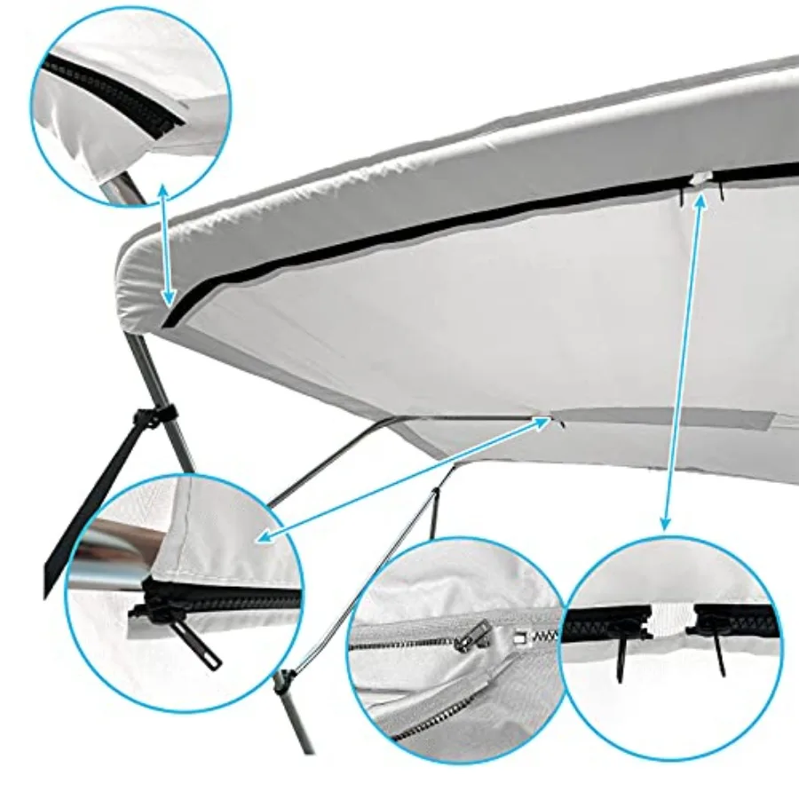 4 القوس بيميني غطاء القارب العلوي الأبيض 4 القوس 96 لتر 54 ساعة 7378 واط مع أقطاب خلفية التمهيد للحماية البحرية وظل الشمس في ركوب القوارب