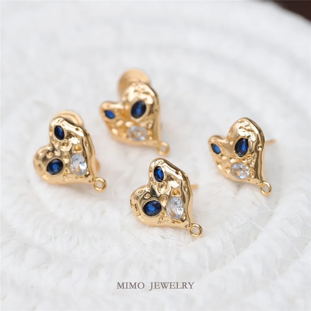 Copper-plated Real Gold Irregular Color Zirconium Love 925 Silver Needle Stud Earrings DIY Charm Accessories