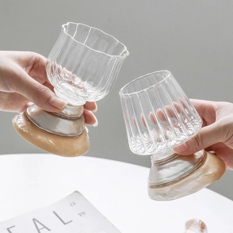

French Natural Shell Wine Glass, Heat-Resistant Glass Cup, Juice and Cocktail Glass, Personalized Gift, Home Table Decor