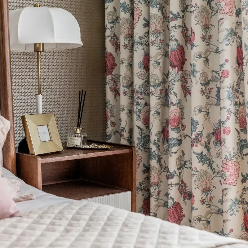 Pastoral American Retro Floral Print Blackout Curtains Living Room Bedroom Balcony Curtains