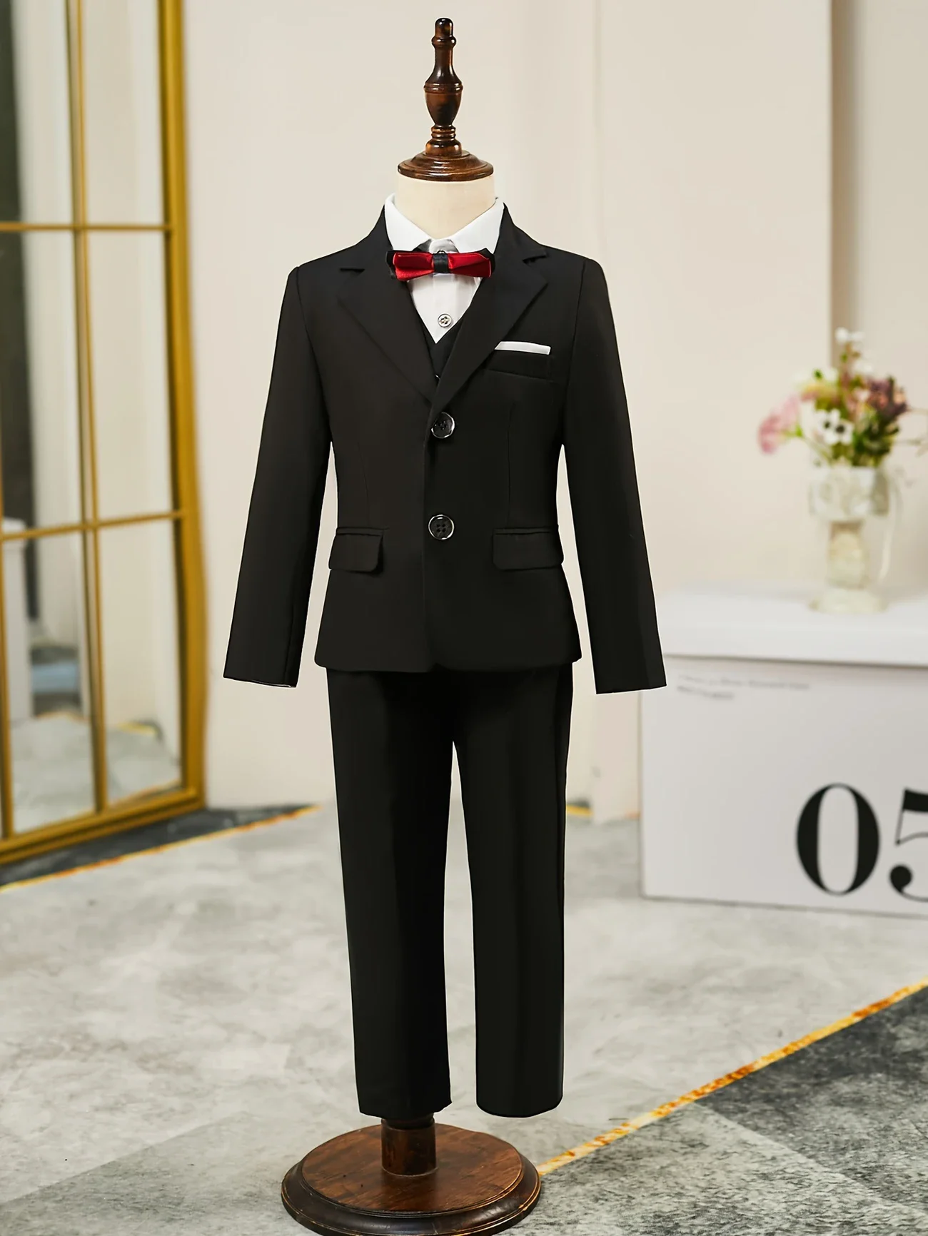 Boys Black 007 Spring 4Pieces/Set Jacket Vest Pants Bowtie Wedding Suit Kids Birthday Dress Children Host Performance Blazer