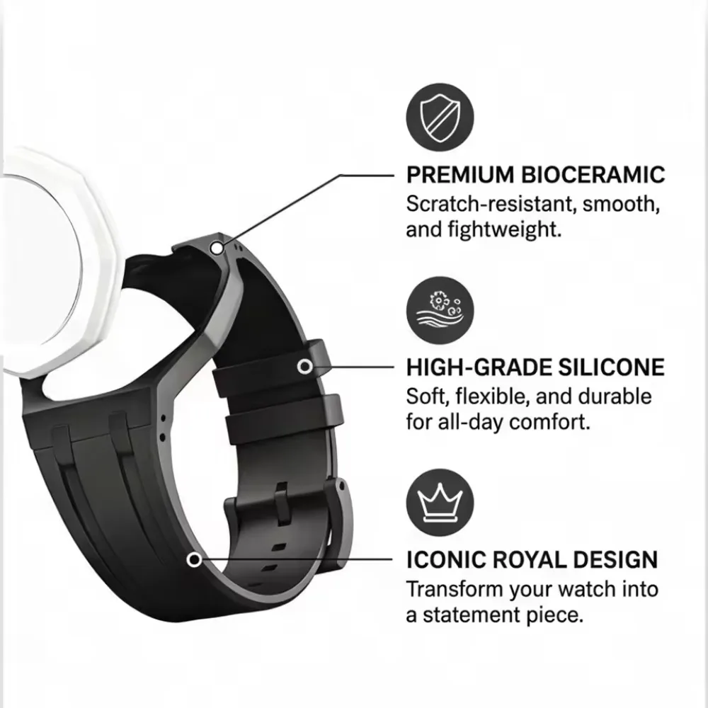 2 in 1 Ceramic PC Case +Silicone Strap for Swatch X AP Royal Pop Pocket Watch Modification Integrated Swatch X AP Royal Pop Band