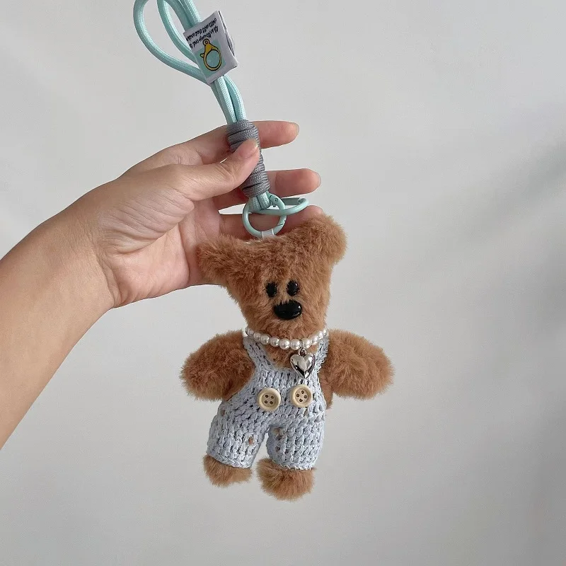 15cm Kawaii Small Bear Plush Toy Keychain Backpack Pendant Cartoon Anti drop chain Cute Car Keyring  Kids Women Bag Accessories