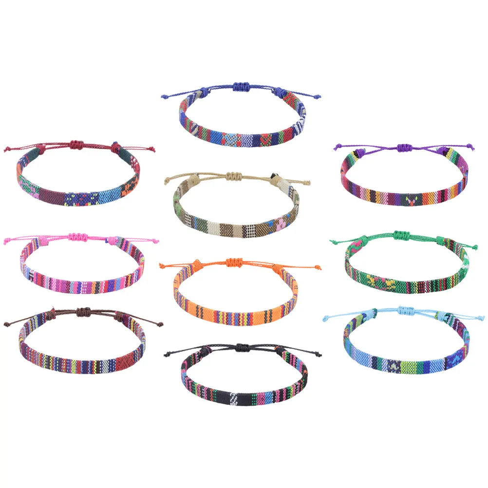 10Pcs Ethnic Style Bracelet For Beach Wear Jewelry Woven Bracelets Adjustable Rope Sets Women Anklets