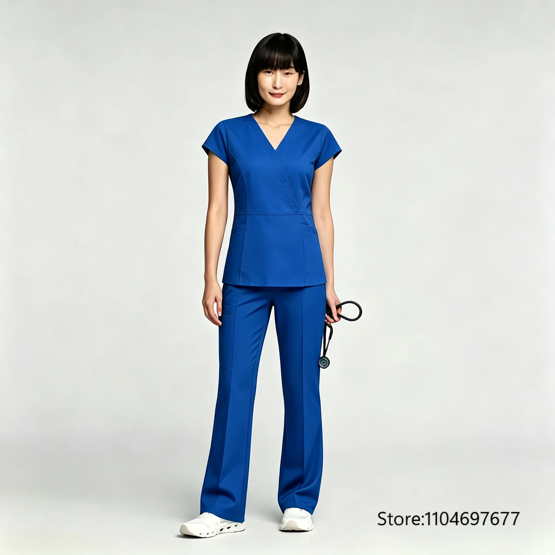 Scrubs Set Nurse Medical Uniforms Doctor Surgery Overalls Beauty Salon Workwear Short Sleeve V-neck Tops+Pants Sets Women Unisex view 5