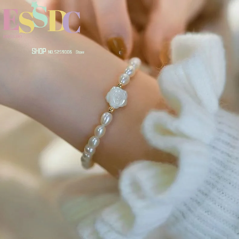White Pearl Rose Bracelet Niche Ins Best Friend Versatile Ancient Style Student Light Luxury Couple High-end Gift Jewelry