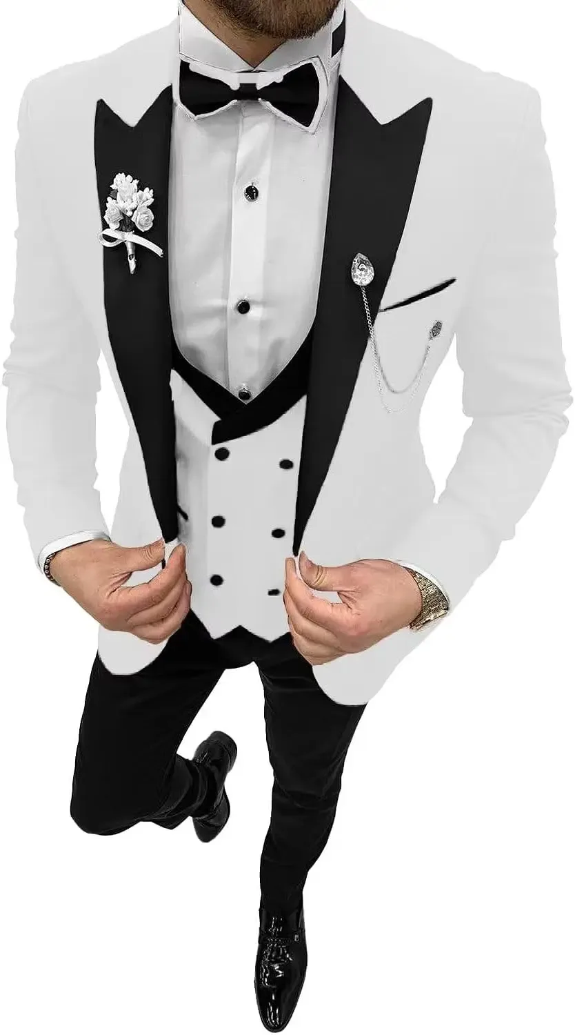 3 Piece Slim Fit Men\'s Tuxedo Suit Double Breasted Vest Wedding Suits for Men Party Prom Tuxedo Suit Set Blazer Vest Trousers