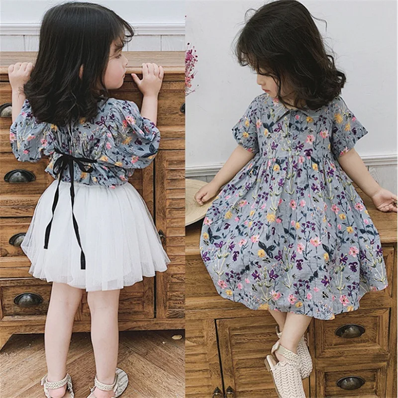 Girls' Floral Dress Fresh Style Two Styles25Summer New Foreign Trade Children's Wear Delivery3-8Years Old