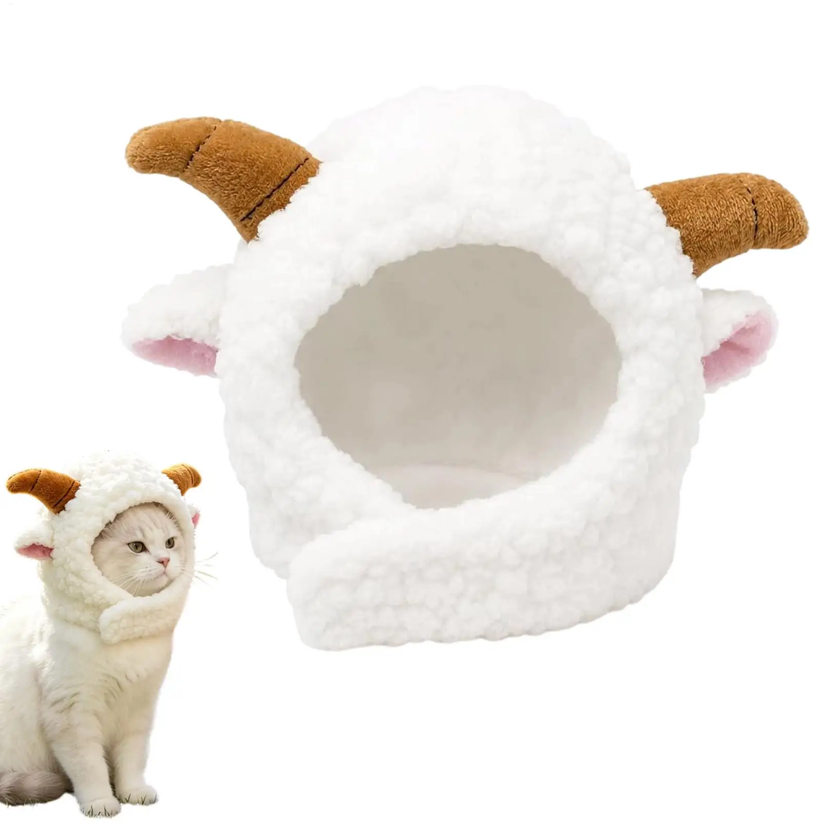 NEW Cat Winter Headwear Cute Sheep Shaped Washable Breathable Kitten Puppy Winter Headwear Covers For Halloween Party Festival