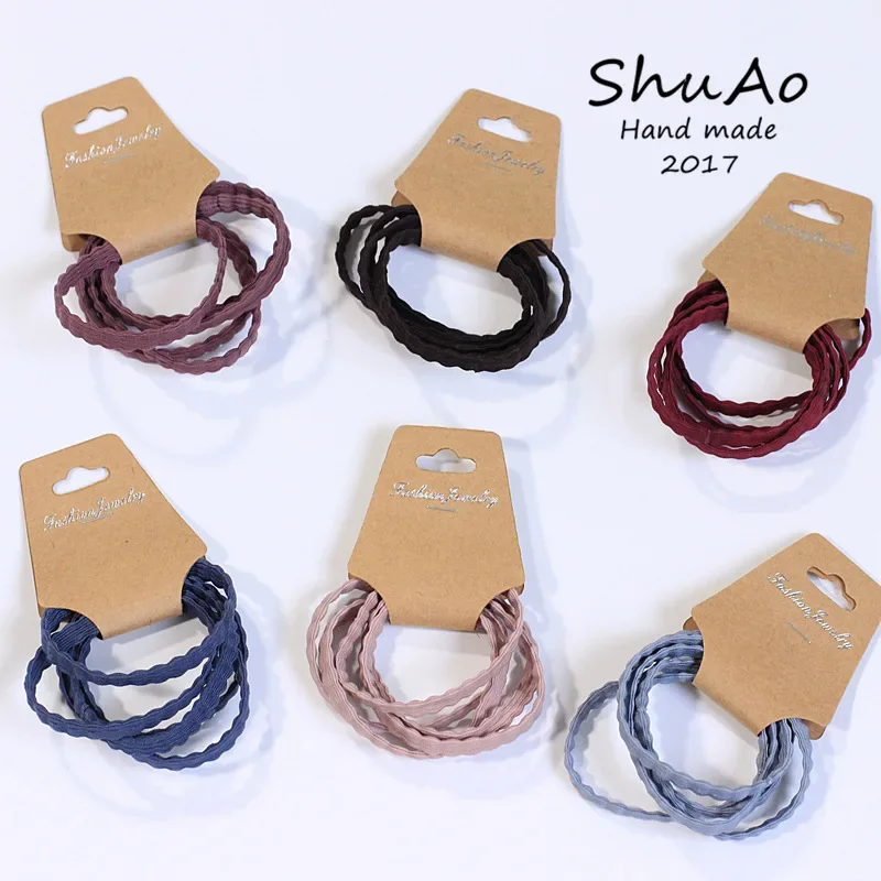 5pcs simple colorful Ring Retro Hair Rope Round Wooden Female  Ornaments Accessories Fashion