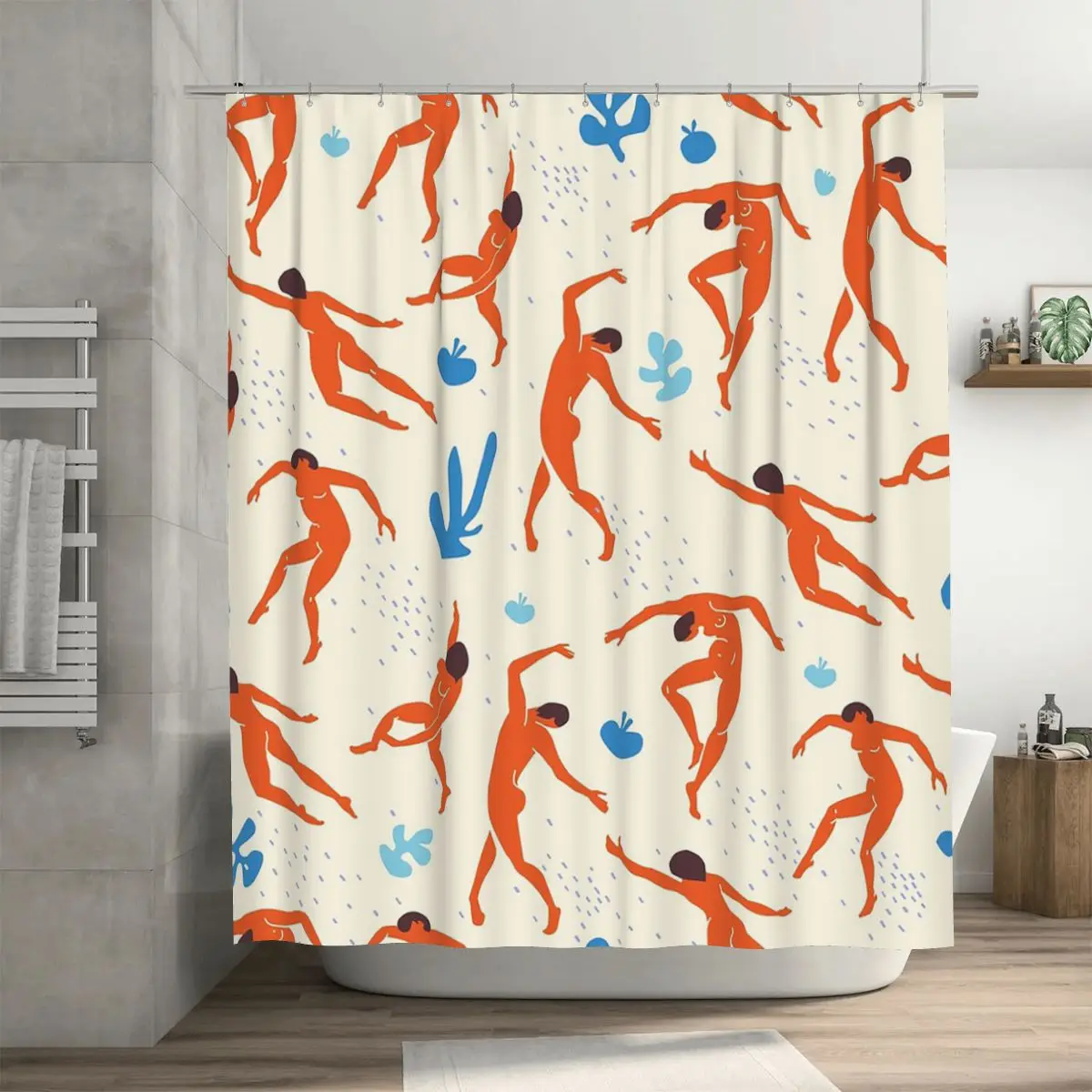 

Занавеска для душа «Танцоры», вдохновленная Матиссом, из полиэстера, водонепроницаемая, с крючками.