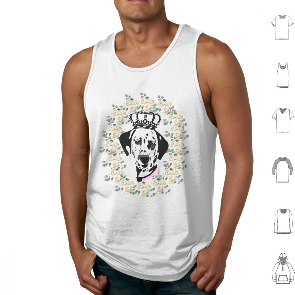 Flying Dominoes ( Pink ) Tank Tops Vest Sleeveless Dalmatians Dog Dogs Crown Roses Puppy Cute Animal Dalmatian Girly Puppies